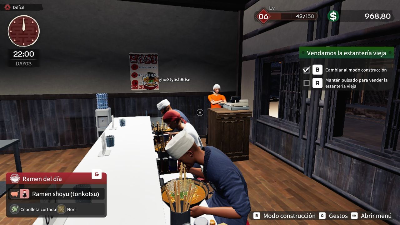 A player reviewing shop management choices at the in-game screen.